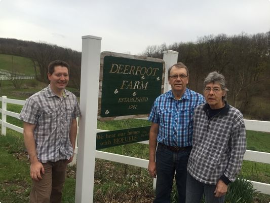 Dan Brown with his parents, David and Christine Brown, at Deerfoot Farm in Maidencreek Township.
